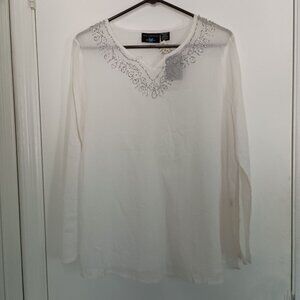 NWT New Additions white beaded tunic shirt blouse maternity size M